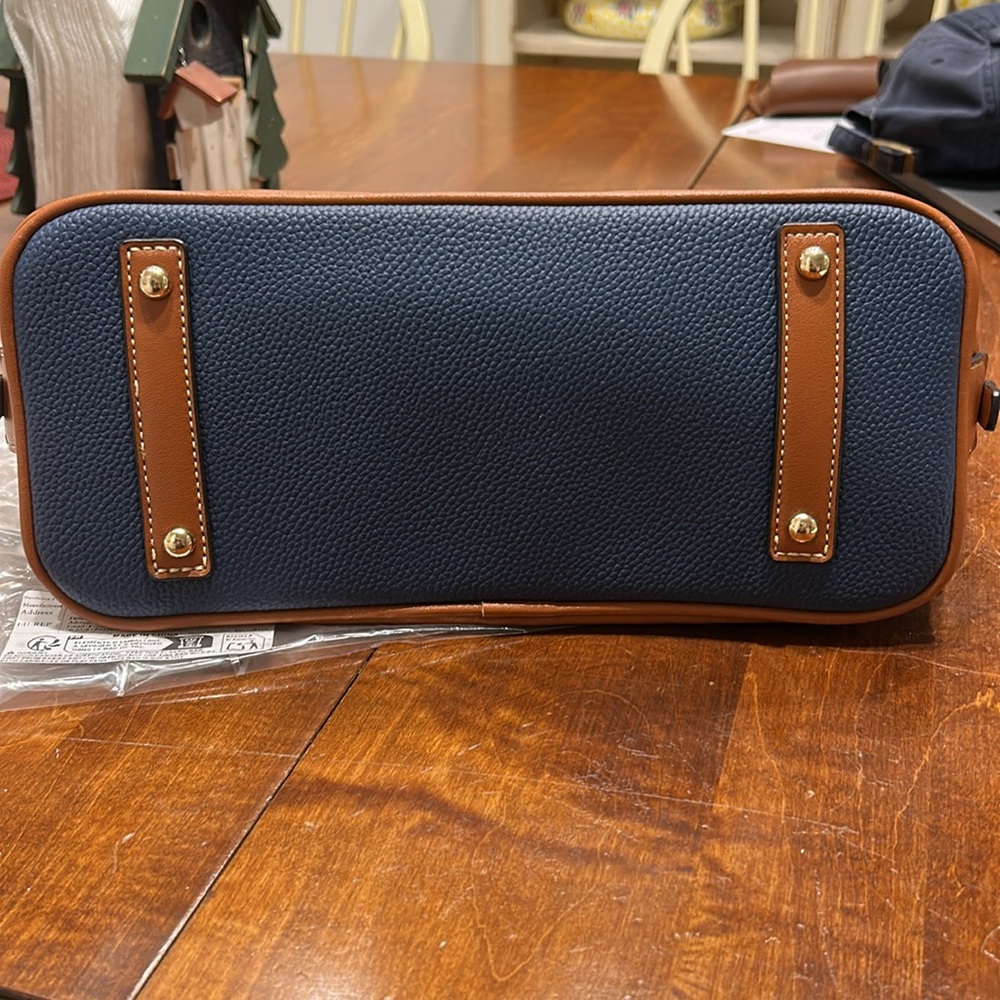 Blue and Brown Pebbled Vegan Leather Satchel NEW - Picture 7 of 8